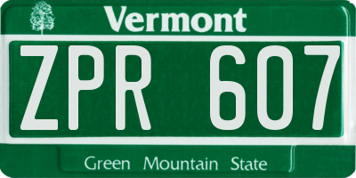 VT license plate ZPR607