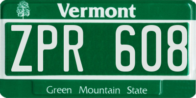 VT license plate ZPR608
