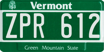 VT license plate ZPR612