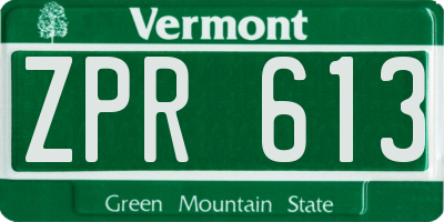 VT license plate ZPR613