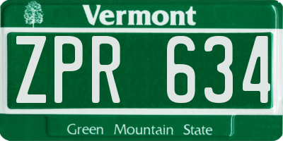 VT license plate ZPR634