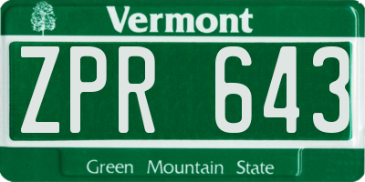 VT license plate ZPR643