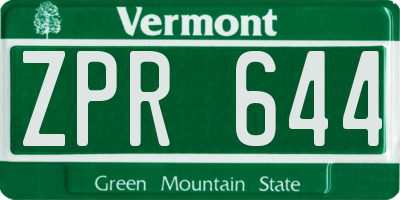 VT license plate ZPR644