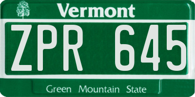 VT license plate ZPR645