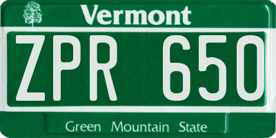 VT license plate ZPR650