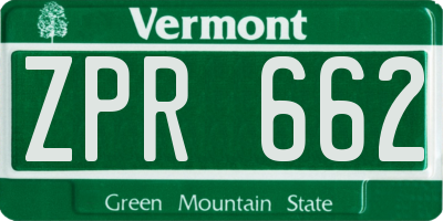 VT license plate ZPR662