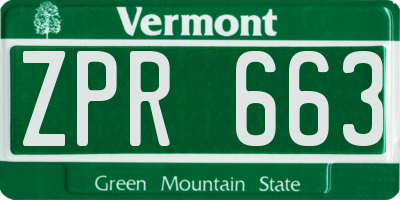 VT license plate ZPR663