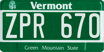 VT license plate ZPR670