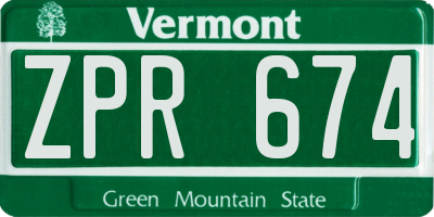 VT license plate ZPR674