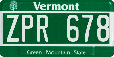 VT license plate ZPR678