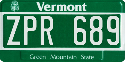 VT license plate ZPR689