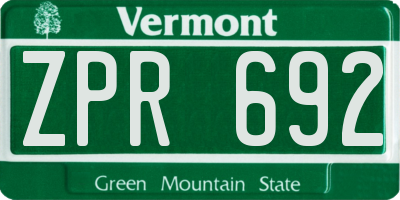 VT license plate ZPR692