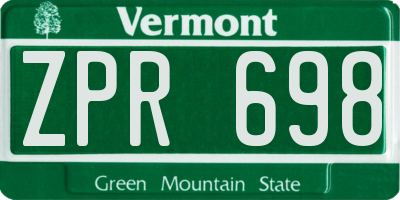 VT license plate ZPR698