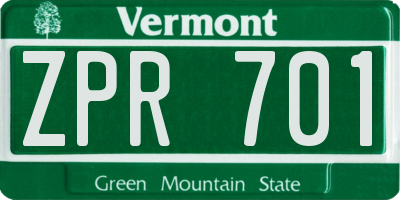 VT license plate ZPR701