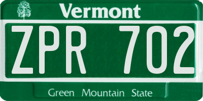 VT license plate ZPR702
