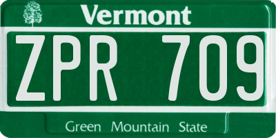VT license plate ZPR709