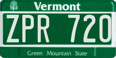VT license plate ZPR720