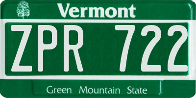 VT license plate ZPR722