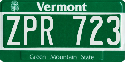 VT license plate ZPR723