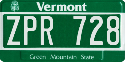 VT license plate ZPR728