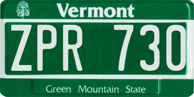 VT license plate ZPR730