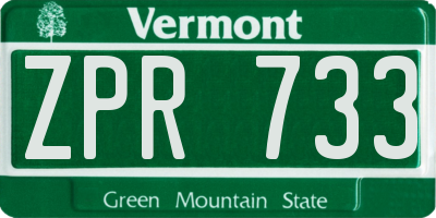 VT license plate ZPR733