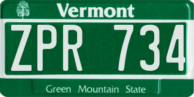 VT license plate ZPR734