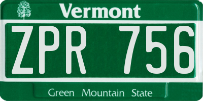 VT license plate ZPR756