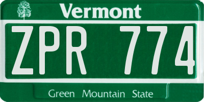 VT license plate ZPR774