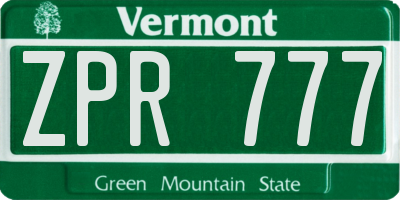 VT license plate ZPR777