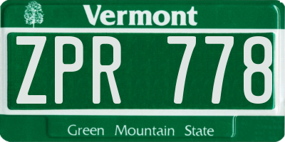 VT license plate ZPR778