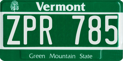 VT license plate ZPR785