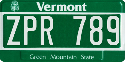 VT license plate ZPR789