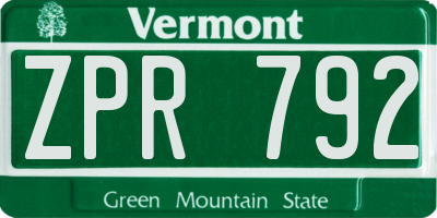 VT license plate ZPR792