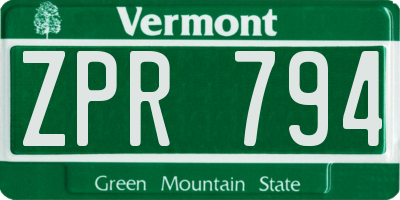 VT license plate ZPR794