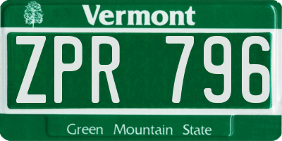 VT license plate ZPR796