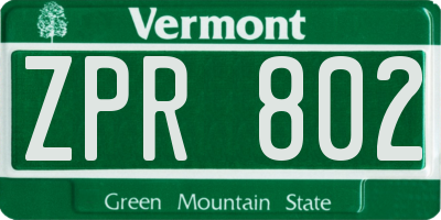 VT license plate ZPR802
