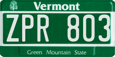 VT license plate ZPR803