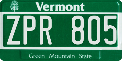 VT license plate ZPR805
