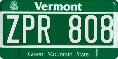 VT license plate ZPR808