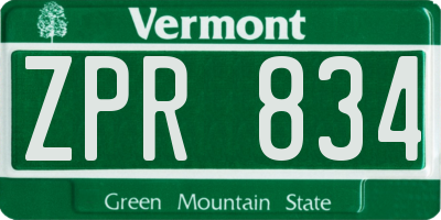 VT license plate ZPR834