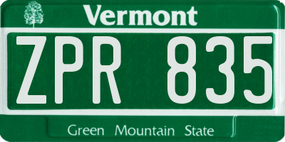 VT license plate ZPR835