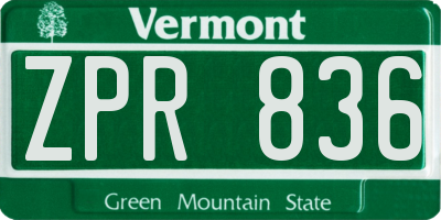 VT license plate ZPR836