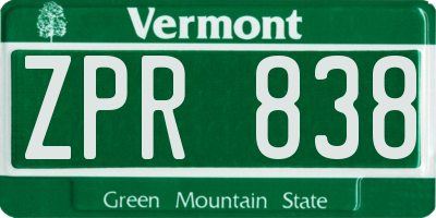 VT license plate ZPR838