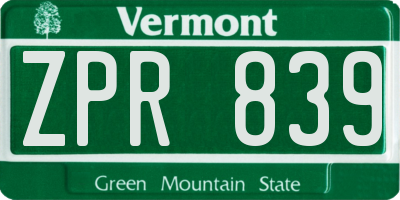 VT license plate ZPR839