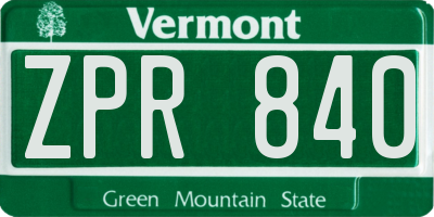 VT license plate ZPR840