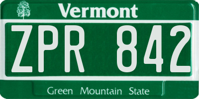 VT license plate ZPR842