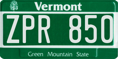VT license plate ZPR850
