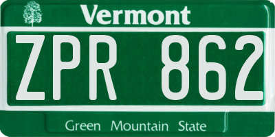 VT license plate ZPR862