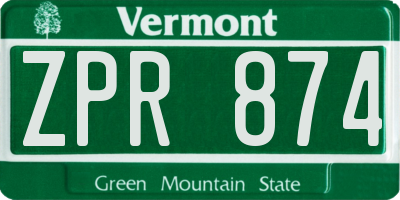 VT license plate ZPR874